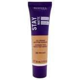 Rimmel Stay Matte Liquid Mousse bottle closeup shows oil-free shine control.
