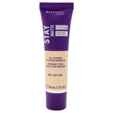 Rimmel Stay Matte Liquid Mousse bottle with oil-free finish for all-day shine control.