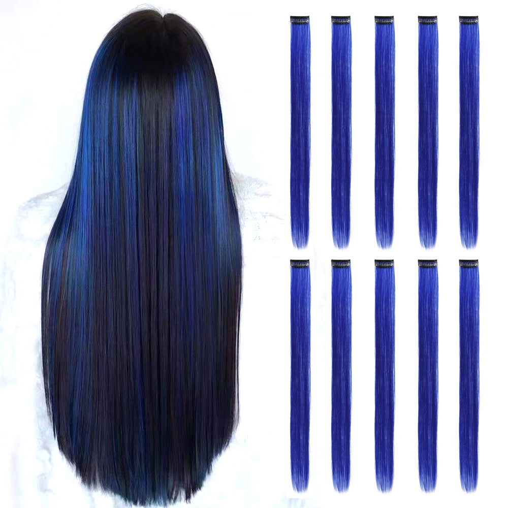RINBOOOL blue clip-in extensions, 22-inch length, 10-piece set for bold color accents