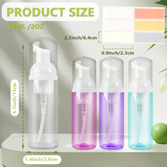 Rindion 60ml foam bottle in teal pink and yellow for liquid organization