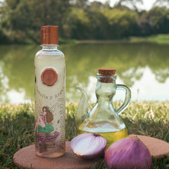 Close-up of Ritual Botanico label highlighting onion and argan ingredients