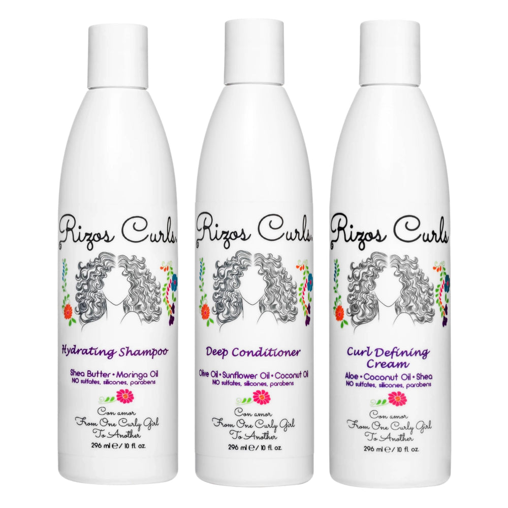 Rizos Curls shampoo bottle delivering gentle hydration for all curl types
