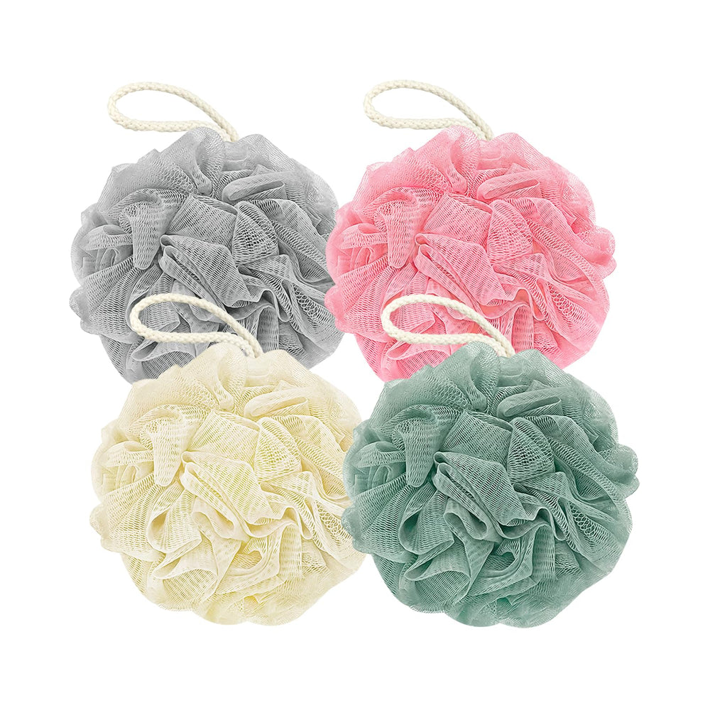 RNOAFMU pink shower loofah ball—soft texture for gentle cleansing and rich foam.