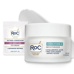 RoC Hydration+ moisturizer jar close-up showing fragrance-free hydration for sensitive skin
