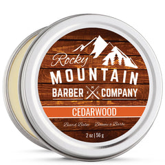 Rocky Mountain Barber Company Beard Balm Cedarwood Scent Tin for daily grooming.