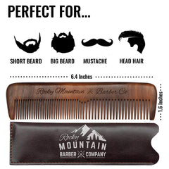 Rocky Mountain Barber Company wood hair comb with fine teeth for precise styling.