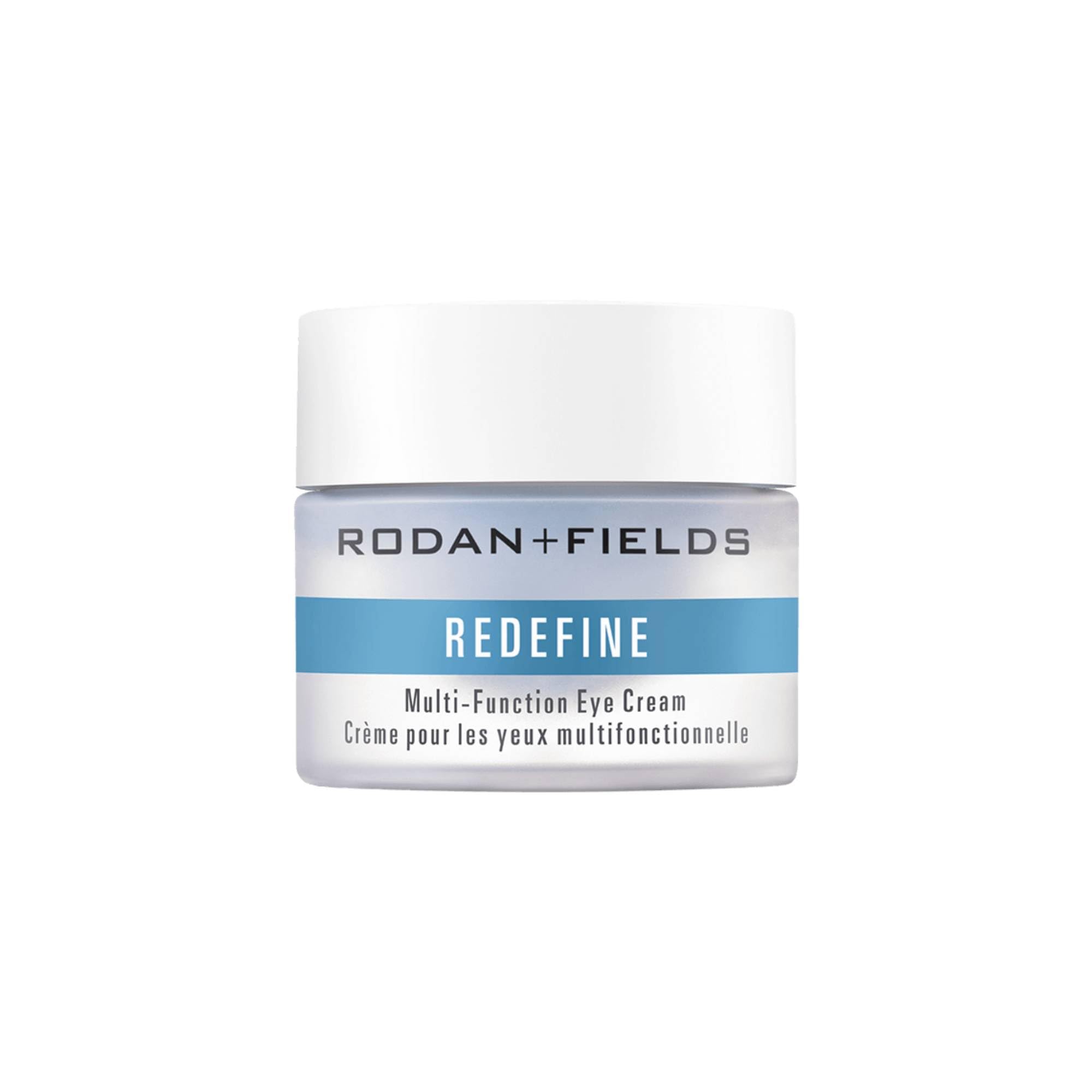 RODAN + FIELDS ReDefine Eye Cream bottle displaying hydrating, lightweight formula for brightening eyes.