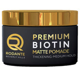 Rodante Beverly Hills Biotin pomade bottle closeup for a premium matte finish