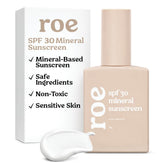 Roe Wellness baby sunscreen bottle close-up showing gentle SPF 30 protection.