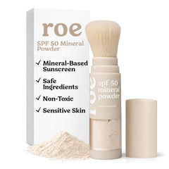 Roe Wellness Kids SPF 50 brush-on powder for easy outdoor touch-ups.