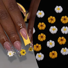 ROFIBUT Girasol 3D: flor luminosa para uñas con brillo dorado.