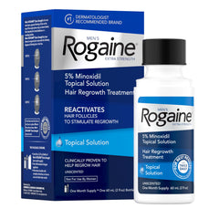 Rogaine extra-strength minoxidil bottle showing 2 oz size for home regrowth.
