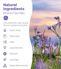 Pies envueltos en calcetines de lavanda Rokelos para exfoliación suave.