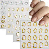Rokhevn 5D uñas doradas relieve geométrico para look sofisticado