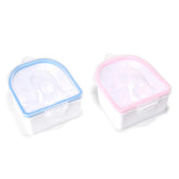Rolabling pink and blue nail soaking bowls for quick gel removal at home.