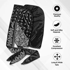 Roman-T two satin durags black provide secure fit and moisture retention.