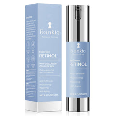 RONKIE crema de ojos retinol, envase visible para aplicación nocturna suave.