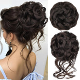 Rontaya messy bun hair piece with wavy curls for natural everyday style.