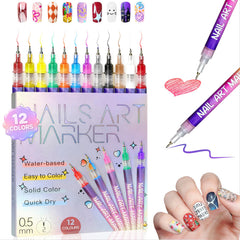 RONYUTON 12-color nail art pens set for precise detailing on natural and acrylic nails.
