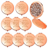 Roowest inspirational compact mirror in rose-gold shell shown for bulk gifting and daily routine use.