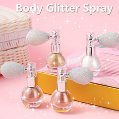 Rosarden Pink Glitter Spray applied on skin for glow and shimmer.