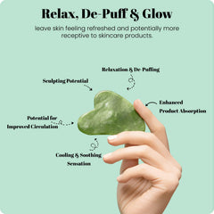 ROSELYNBOUTIQUE Jade Roller green in use on cheek for lymph drainage and natural radiance.