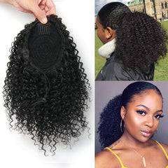 ROSESSEA short Afro kinky curly ponytail clip-in blends naturally for daily wear