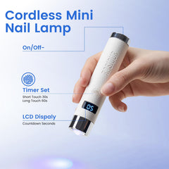 Rosiour Mini UV lamp showing 800mAh battery for cord-free sessions.