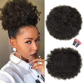 Rosmile Afro Puff drawstring ponytail in dark brown 2# for natural fullness.
