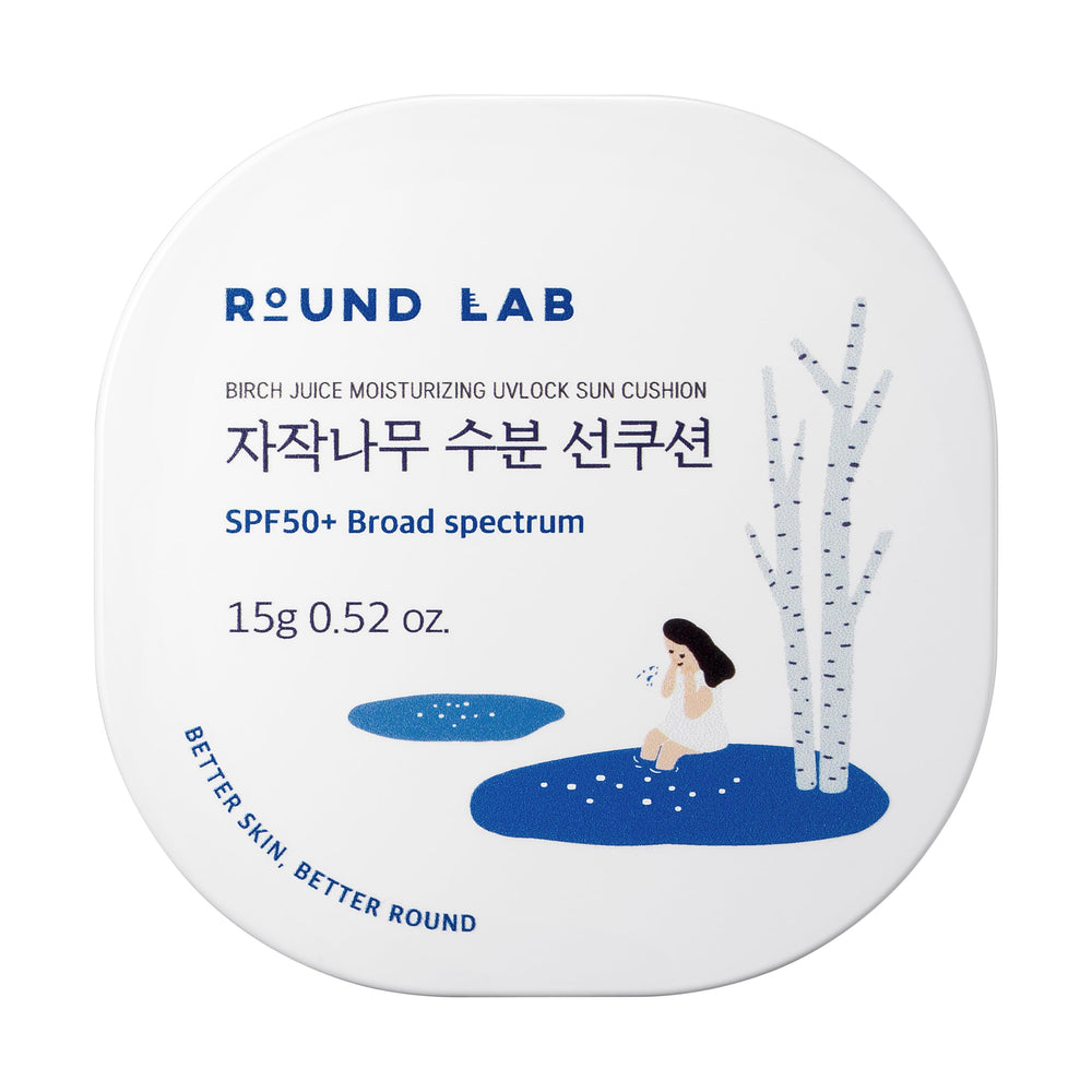 Empaque ROUND LAB Birch Juice con espejo para retoques de SPF en cualquier lugar.