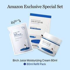 ROUND LAB Birch Juice Moisturizing Cream refill 80ml pack highlights value and refillable hydration