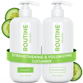 Routine Wellness anti-thinning shampoo bottle closeup highlighting volumizing formulation for fuller hair
