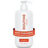 Routine Wellness Anti-Thinning Shampoo bottle pour shows product in action for fuller-looking hair