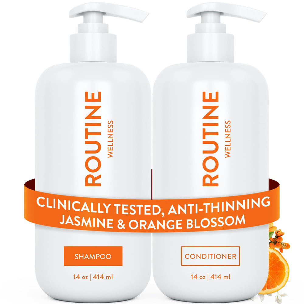 Routine Wellness anti-thinning shampoo bottle suggesting fuller-looking hair