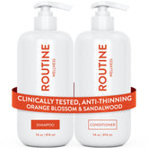 Routine Wellness anti-thinning shampoo bottle with orange blossom scent boosts volume and strength