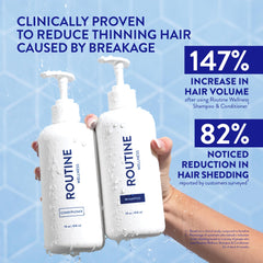 Routine Wellness anti-thinning shampoo lather showing rich cleansing action.