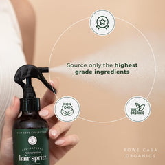Applying Rowe Casa Organics spritz for refreshed, volumized hair