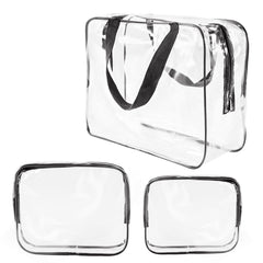 ROYBENS 3Pcs crystal-clear PVC travel bag large keeps toiletries visible and organized.