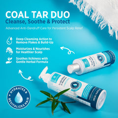 Roycederm coal tar shampoo bottle pour showing easy application