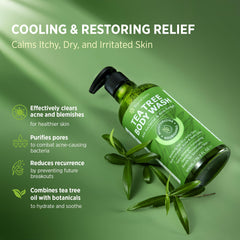 Roycederm tea tree body wash foam bottle emphasizes refreshing antibacterial cleansing.