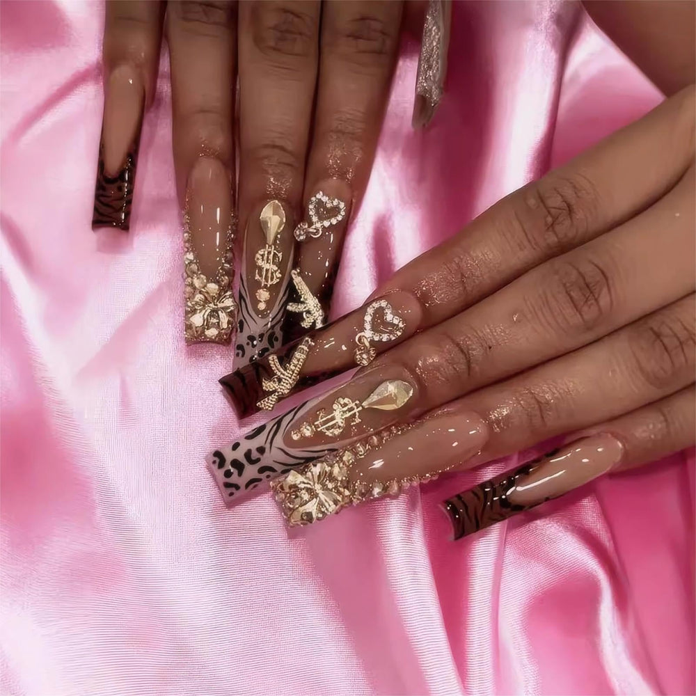 RTKHFZE XL press-on nails with long square tips and French design for chic at-home nails