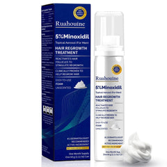 Ruahouine Minoxidil 5% espuma envase: aplicación diaria cómoda para el cuidado capilar.