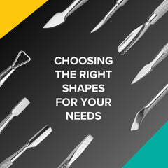 Rui Smiths Pro Cuticle Pusher scoop end cleans debris from nail surfaces