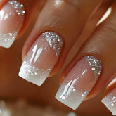 RUOKEXIN uñas postizas frances blanco, forma cuadrada, longitud media, look pulido para diario.