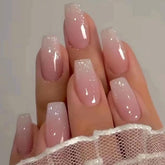 RUPOFUZA uñas falsas coffin rosado-ombre brillo para look diario