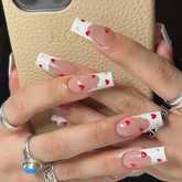 RUPOFUZA valentines nails with white French tip on coffin shape for quick manicure