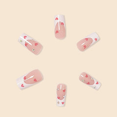 RUPOFUZA nails with red heart design in coffin shape for romantic look