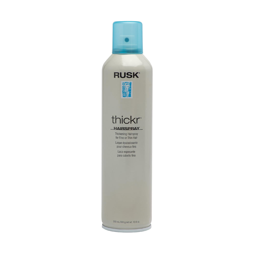 RUSK Thickr en botella de 10 oz, fijación duradera y textura notable.
