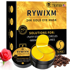 Rywixm 24K Gold Eye Masks pack with 70 patches for daily use