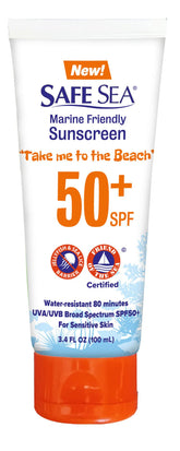 SAFE SEA crema solar anti-medusas para playa, SPF 50+ y protección duradera.